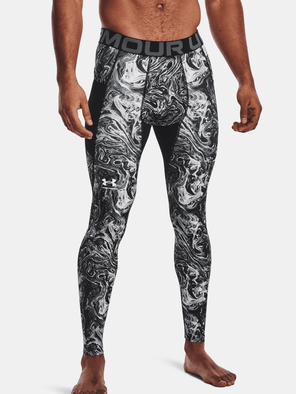 Under Armour Heatgear Graphic Men's Compression Leggings Black Grey NWT Large